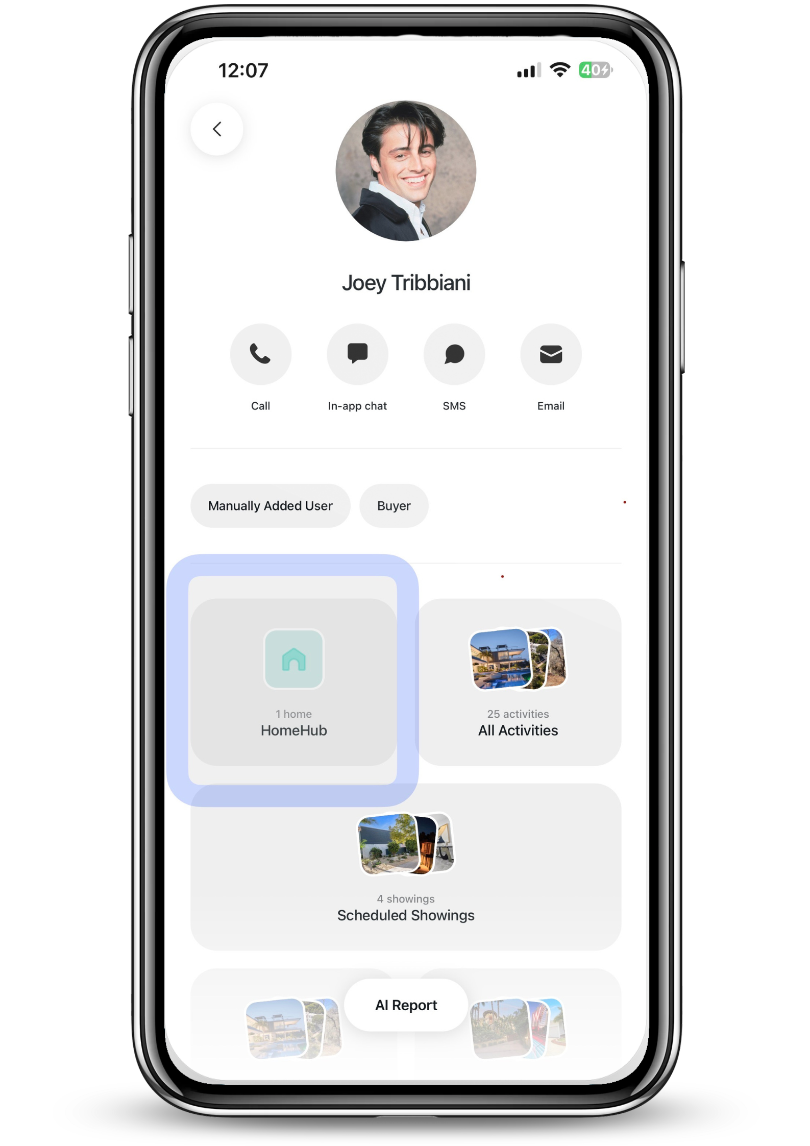 Client's HomeHub view, as seen by the agent